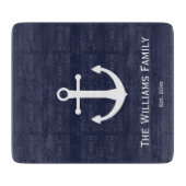 Familienaam op Nautisch Blauw en Wit Snijplank (Voorkant)