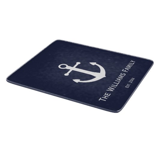 Familienaam op Nautisch Blauw en Wit Snijplank (Hoek)