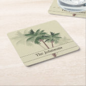 Familienaam op  palmbomen kartonnen onderzetters (Schuin)