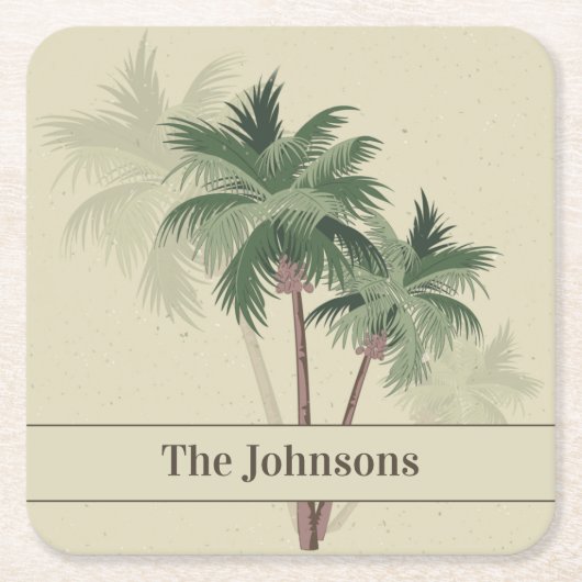 Familienaam op  palmbomen kartonnen onderzetters (Voorkant)