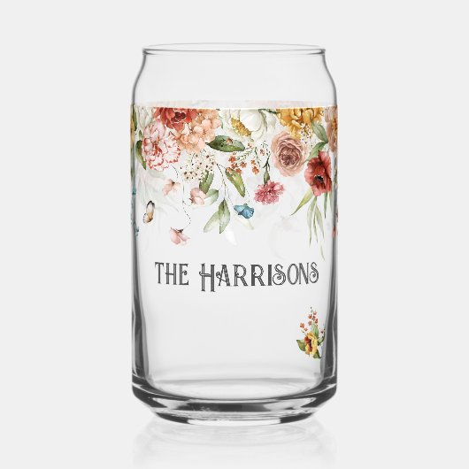 Familienaam op Rode Gouden Pioenrozen Bloemendrupp Blikvorm Glas (Voorkant)