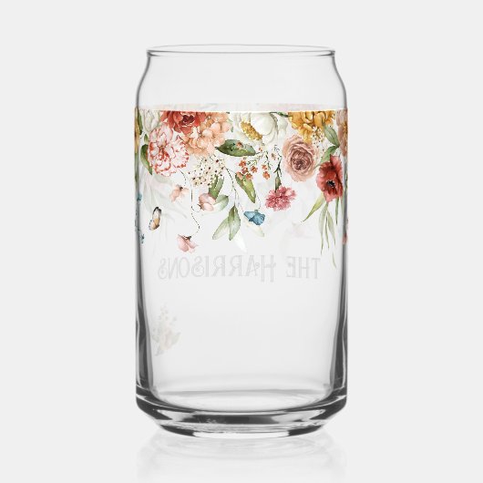 Familienaam op Rode Gouden Pioenrozen Bloemendrupp Blikvorm Glas (Achterkant)