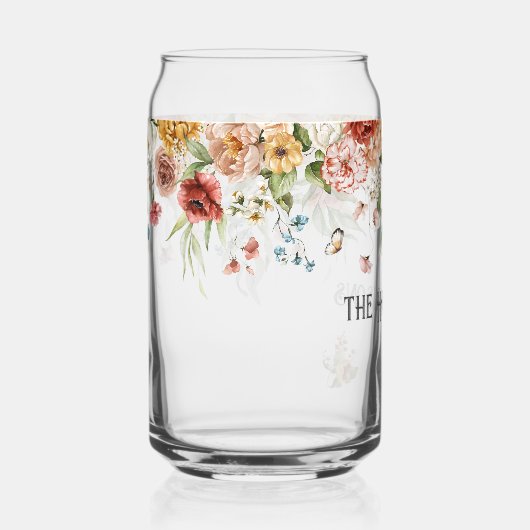 Familienaam op Rode Gouden Pioenrozen Bloemendrupp Blikvorm Glas (Rechts)