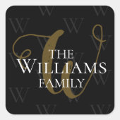 Familienaam op zwart vierkante sticker (Voorkant)