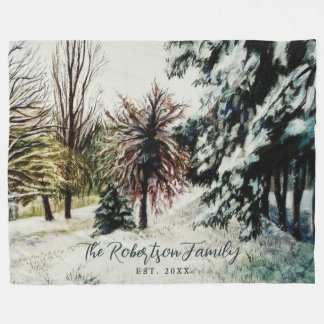 Familienaam Oprichtingsjaar Aquarel Winter Natuur Fleece Deken