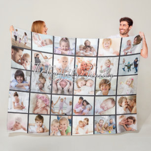 Familienaam Overlay 30 Foto Collage Sjabloon Gray Fleece Deken