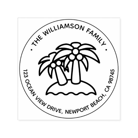 Familienaam Palm Trees Round Return-adres Zelfinktende Stempel (Design)