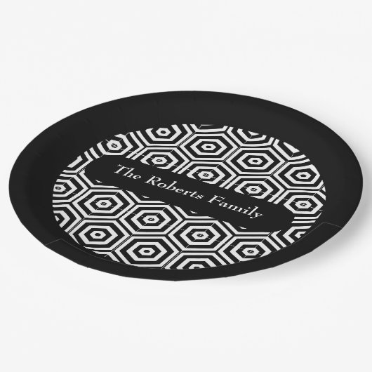 Familienaam Partij Borden Hexagon Pattern Papieren Bordje (Gekanteld)