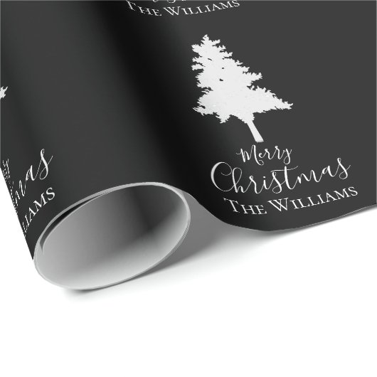 Familienaam personaliseren | Zwarte witte kerst Cadeaupapier (Rol Hoek)