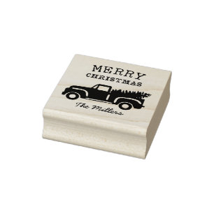 Familienaam Pine Tree Vrachtwagen Kerst Rubberstempel