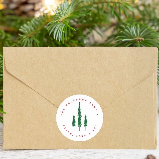 Familienaam Pine Trees Christmas Envelope Seal Ronde Sticker