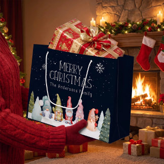 Familienaam Prettig kerstfeest Winter Sneeuw Gnomi Groot Cadeauzakje