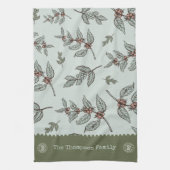 Familienaam professioneel grafisch kunstwerk retro theedoek (Verticaal)