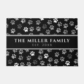 Familienaam | Puppy Dog Print Black & White Deurmat (Voorkant)