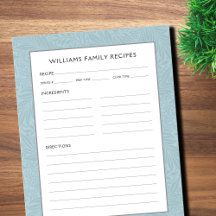 Familienaam recept pagina | Vintage Blauwe Bloem