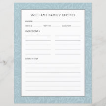 Familienaam receptpagina | Vintage blauwe bloemen