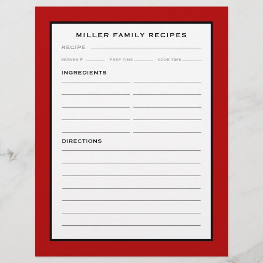 Familienaam Recipe Invoegen | Rood zwart/wit (Voorkant)