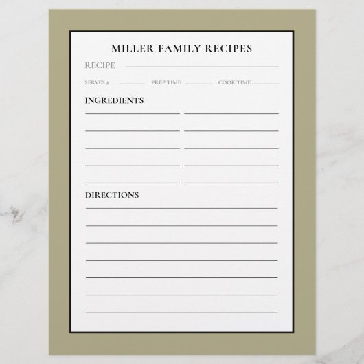 Familienaam Recipe Invoegen | Sage Black & White (Voorkant)