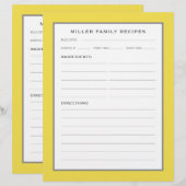 Familienaam Recipes | Eenvoudig modern geel en gri (Voorkant / Achterkant)