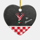 Familienaam Red Plaid Reindeer Chalkboard Keramisch Ornament (Voorkant)