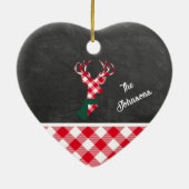 Familienaam Red Plaid Reindeer Chalkboard Keramisch Ornament (Achterkant)