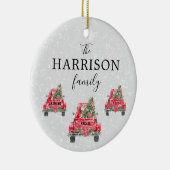Familienaam Red Truck Kerstboom Holiday Ceram Keramisch Ornament (Rechts)