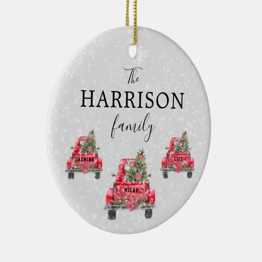 Familienaam Red Truck Kerstboom Holiday Ceram Keramisch Ornament (Rechts)