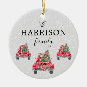 Familienaam Red Truck Kerstboom Holiday Ceram Keramisch Ornament