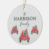Familienaam Red Truck Kerstboom Holiday Ceram Keramisch Ornament (Links)