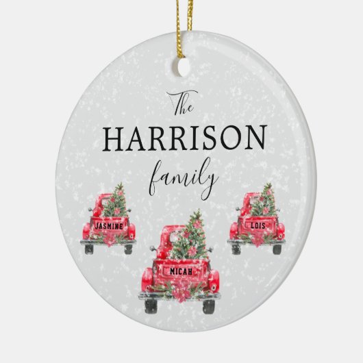 Familienaam Red Truck Kerstboom Holiday Ceram Keramisch Ornament (Links)