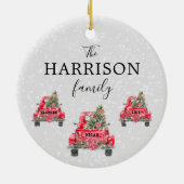 Familienaam Red Truck Kerstboom Holiday Ceram Keramisch Ornament (Achterkant)