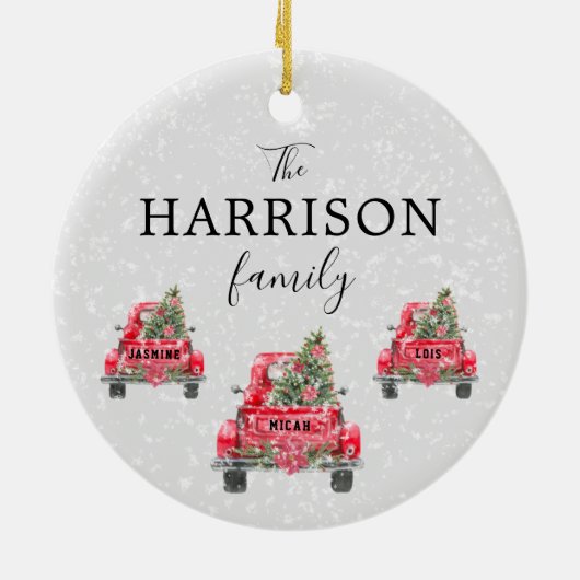 Familienaam Red Truck Kerstboom Holiday Ceram Keramisch Ornament (Achterkant)