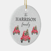 Familienaam Red Truck Kerstboom Holiday Keramisch Ornament (Rechts)