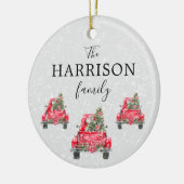 Familienaam Red Truck Kerstboom Holiday Keramisch Ornament (Links)