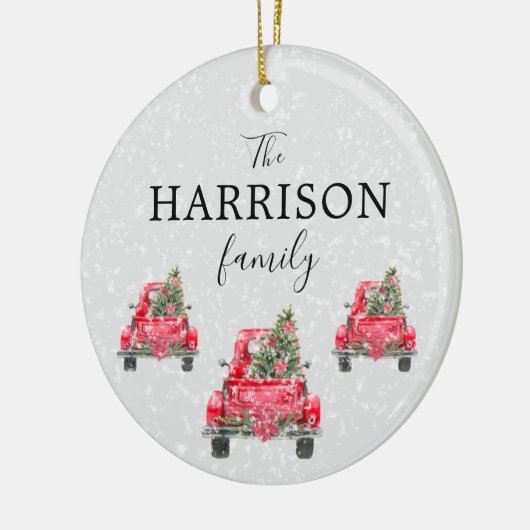 Familienaam Red Truck Kerstboom Holiday Keramisch Ornament (Links)
