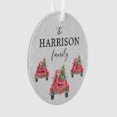 Familienaam Red Truck Kerstmis Acrylversiering Ornament (voorkant)