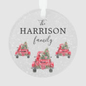 Familienaam Red Truck Kerstmis Acrylversiering Ornament (achterkant)