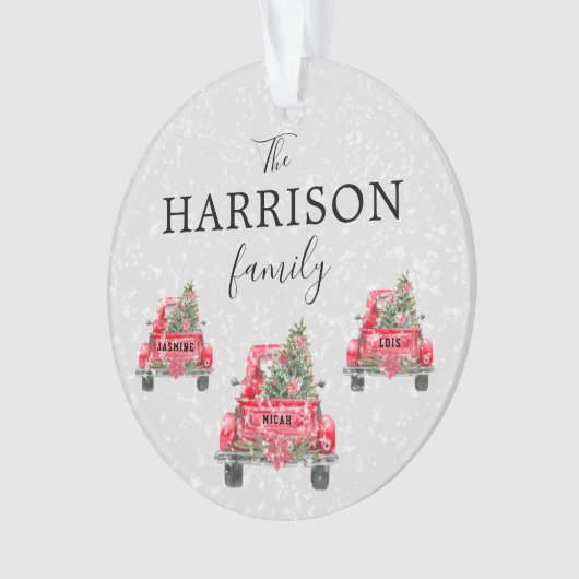 Familienaam Red Truck Kerstmis Acrylversiering Ornament (voorkant)