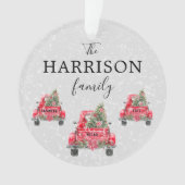Familienaam Red Truck Kerstmis Acrylversiering Ornament (voorkant)