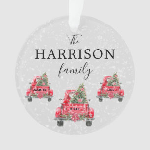 Familienaam Red Truck Kerstmis Acrylversiering Ornament