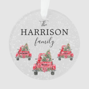 Familienaam Red Truck Kerstmis Ornament