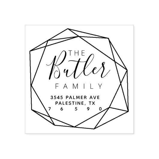 Familienaam Retouradres Dimond logo Zelfinkt Rubberstempel (Afrduk)