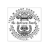 Familienaam Retouradres | Elegante  harp Rubberstempel (Afrduk)