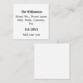 Familienaam Retouradres Naam toevoegen Datum Jaar Vierkante Visitekaartje (Voorkant / Achterkant)