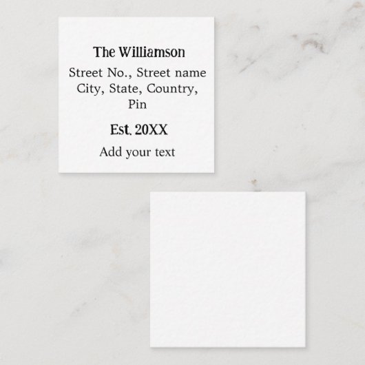 Familienaam Retouradres Naam toevoegen Datum Jaar Vierkante Visitekaartje (Voorkant / Achterkant)