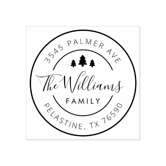 Familienaam Retouradres rond logo, Kerstmis Rubberstempel (Afrduk)