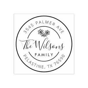 Familienaam Retouradres Ronde logo, Botanisch Rubberstempel