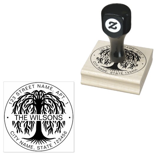 Familienaam & retouradres Willow Tree Rubberstempel (Gestempeld)