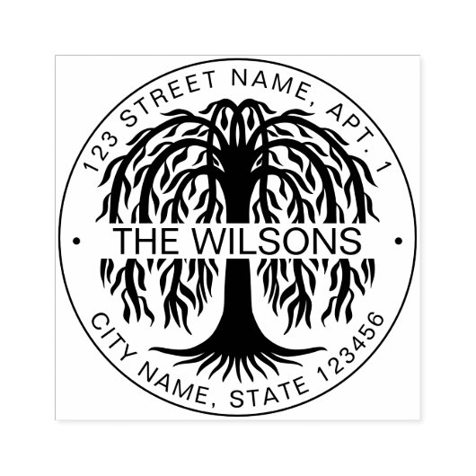 Familienaam & retouradres Willow Tree Rubberstempel (Afrduk)