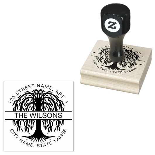 Familienaam & retouradres Willow Tree Rubberstempel (Gestempeld)